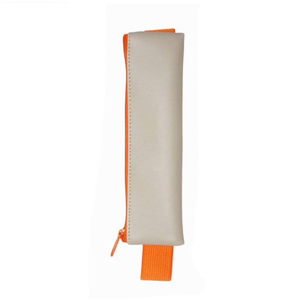Estuche para bolis y lápices con goma elástica para llevar en la libreta en gris y naranja