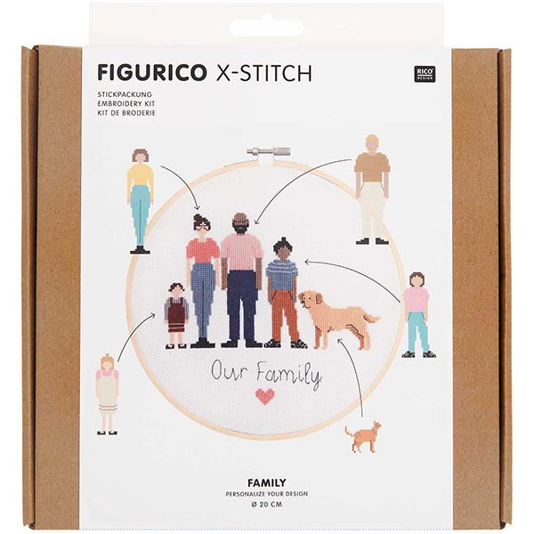 Kit de bordado en punto de cruz para bordar en bastidor una familia con mascota