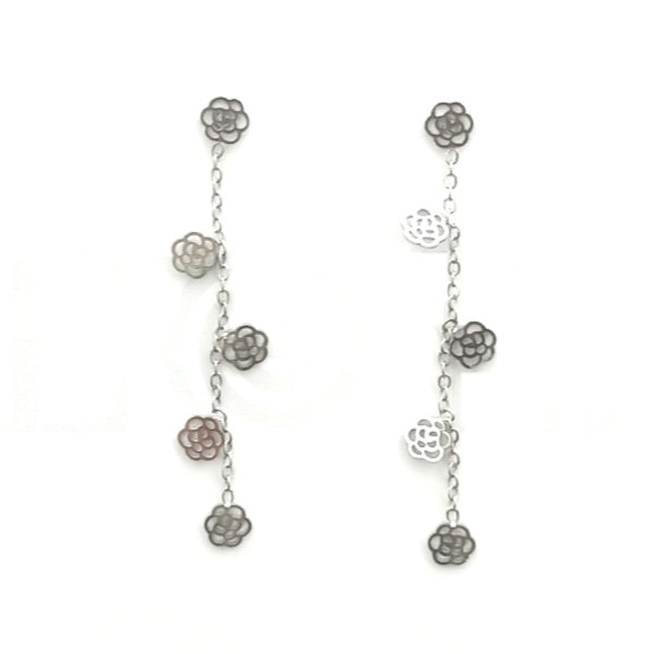 Pendientes largos de acero inoxidable con cinco siluetas de rosas