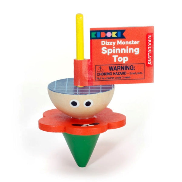 Juguete para niños mini peonza de madera con forma de monstruo