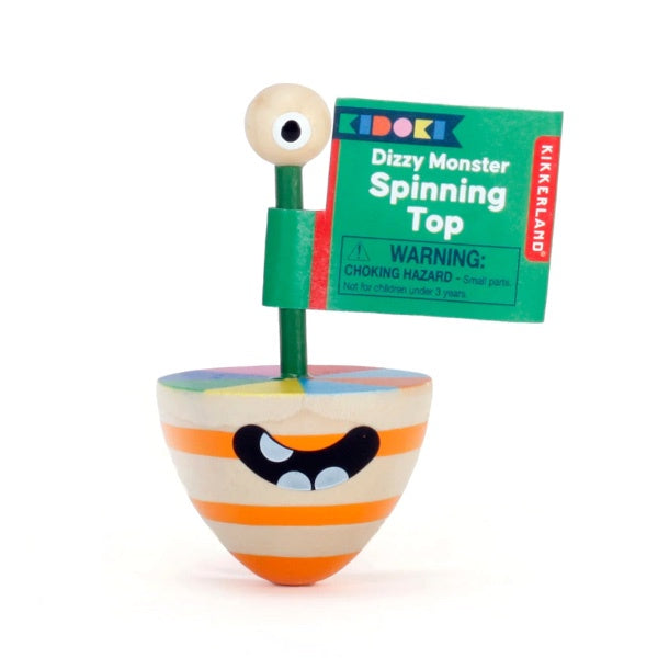 Juego para niños mini peonza de madera con forma de monstruo