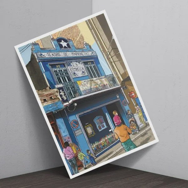 Postal de la fachada del Teatro de Marionetas la Estrella en el barrio del Cabanyal de València