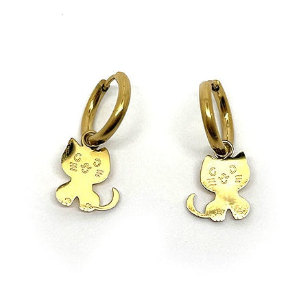 Aretes con pendientes de gatos dorados
