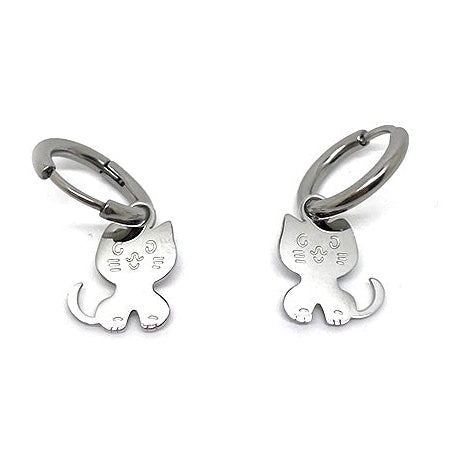 Aretes con pendientes de gatos plateados