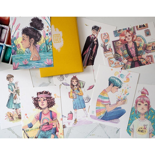 pack mostaza de postales de la ilustradora Esther Gili
