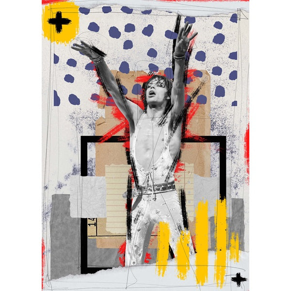 Collage de la diseñadora gráfica Zielo Zeta del cantante de los Rolling Stones Mick Jagger