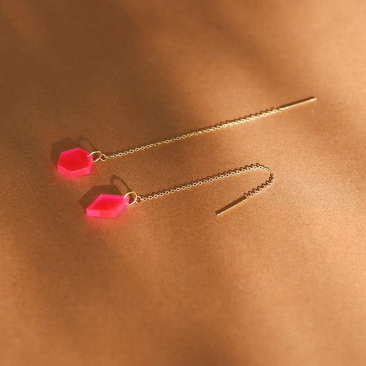 Pendientes colgantes con pieza final rosa