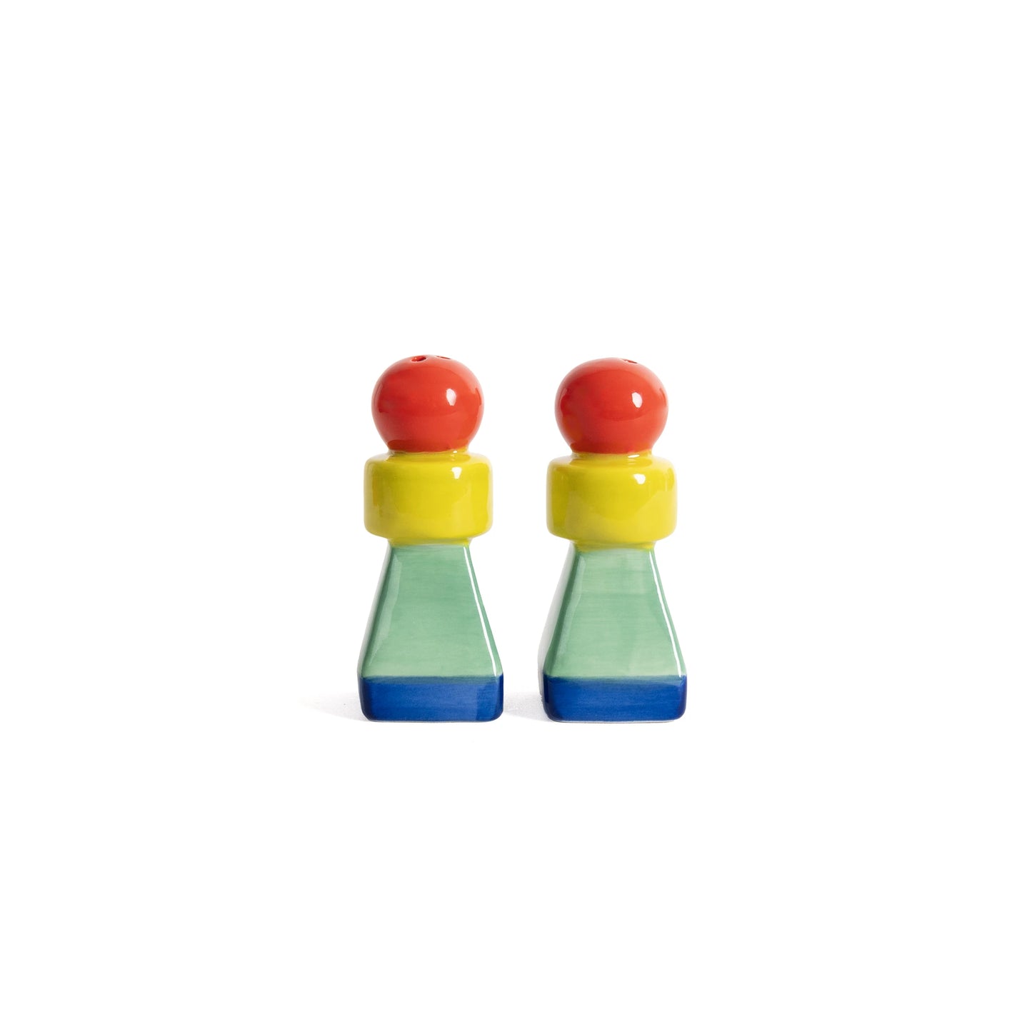 set de salero y pimentero de cerámica con color rojo, amarillo, verde y azul