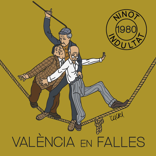 postal del ninot indultat de 1980 de las fallas de valencia ilustrado por click