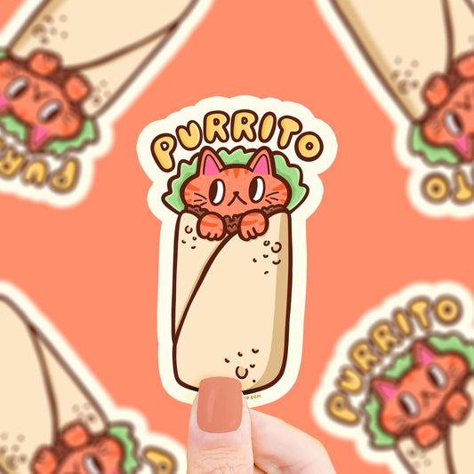 Pegatina de vinilo con forma de burrito de gato