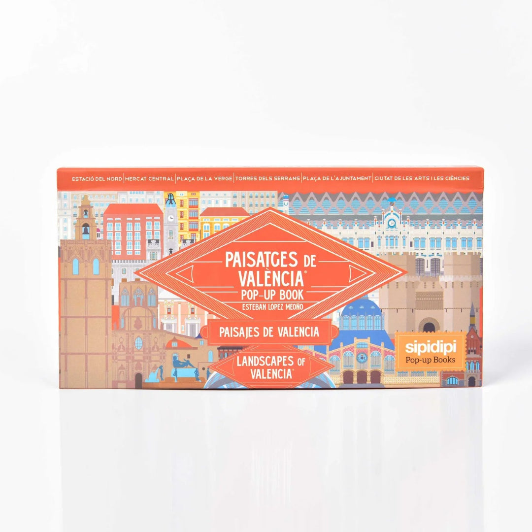 portada de libro pop-up con paisajes de valencia