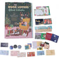 Calendario de Adviento para Booklovers junto a una selección de sus sorpresas: marcapáginas, tarjetas y pegatinas de temática lectora.