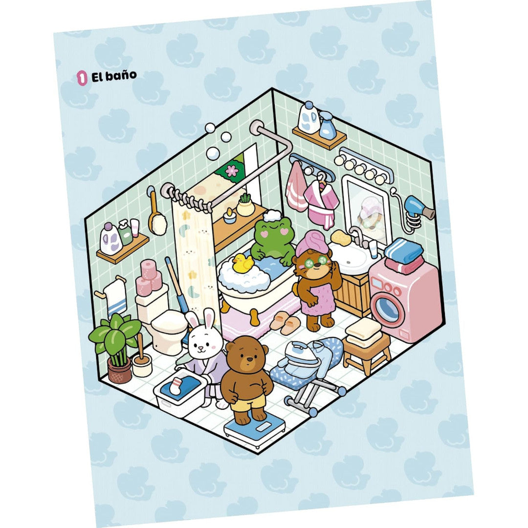 Escenario creado con pegatinas de un baño con animales