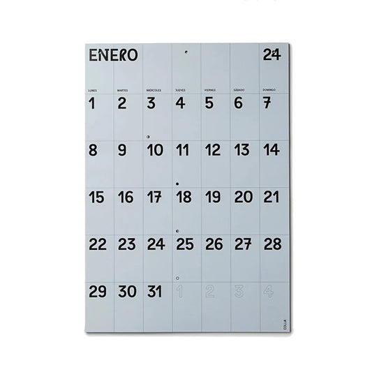 Calendario de pared 2024 en papel azul y tamaño A3 en la hoja de enero de Colla Paper