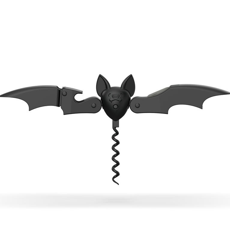 Sacacorchos Murciélago de Ototo con las alas completamente desplegadas y la espiral extendida sobre fondo blanco.