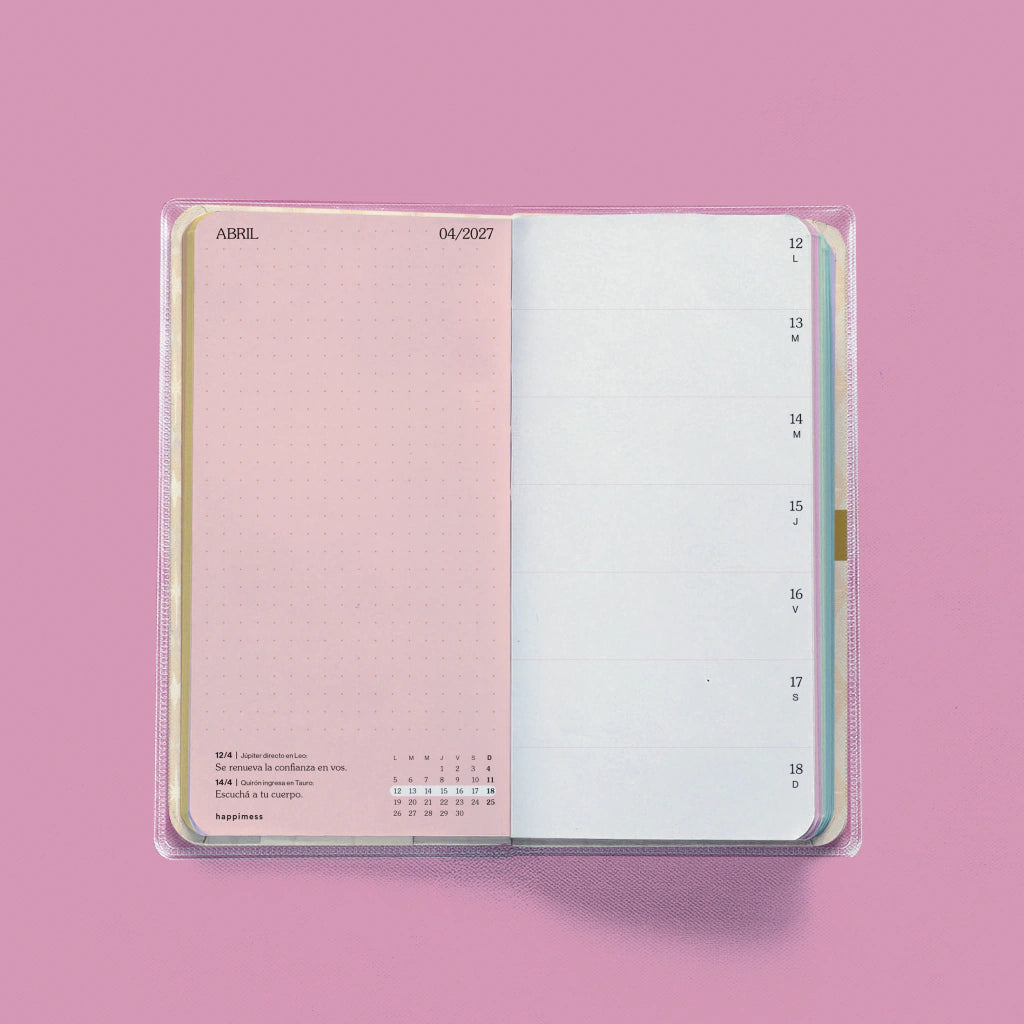 Agenda pocket 2027 Happimess Astro El Sol - interior con páginas numeradas y planificador