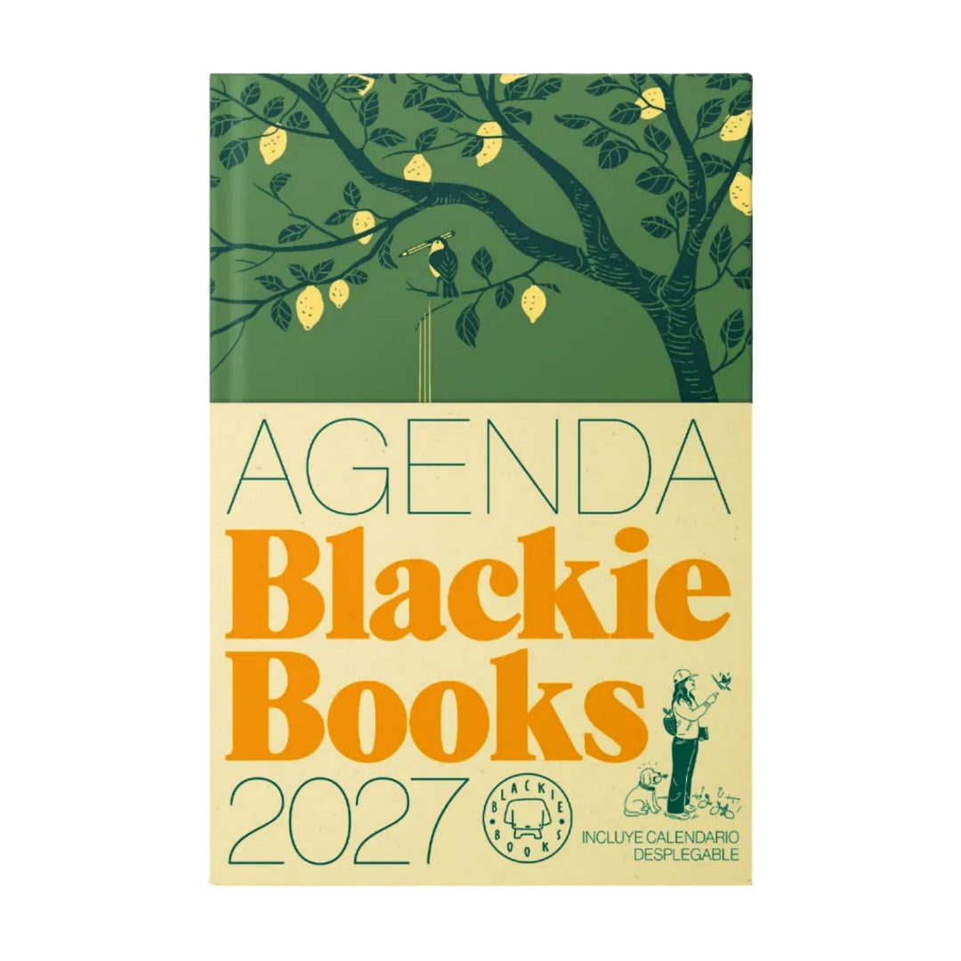 Agenda 2027 de Blackie Books con portada verde con un limonero y un pájaro sujetando un lápiz con el pico