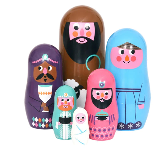 Belén Matrioshka con seis piezas encajables con forma de José, María, Baltasar, Melchor, Gaspar y el Niño Jesús