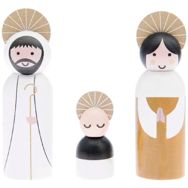 Belen de madera maciza con las figuras de josé, el niño jesús y la virgen