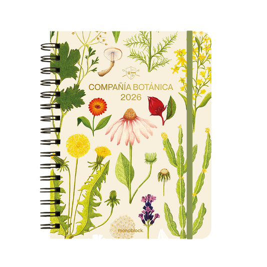 Portada de la agenda 2026 de Compañía Botánica con anillas y organización a semana vista
