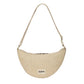 Bolso en forma de media luna de tejido trenzado en tonos beige y nude de la marca francesa Hindbag
