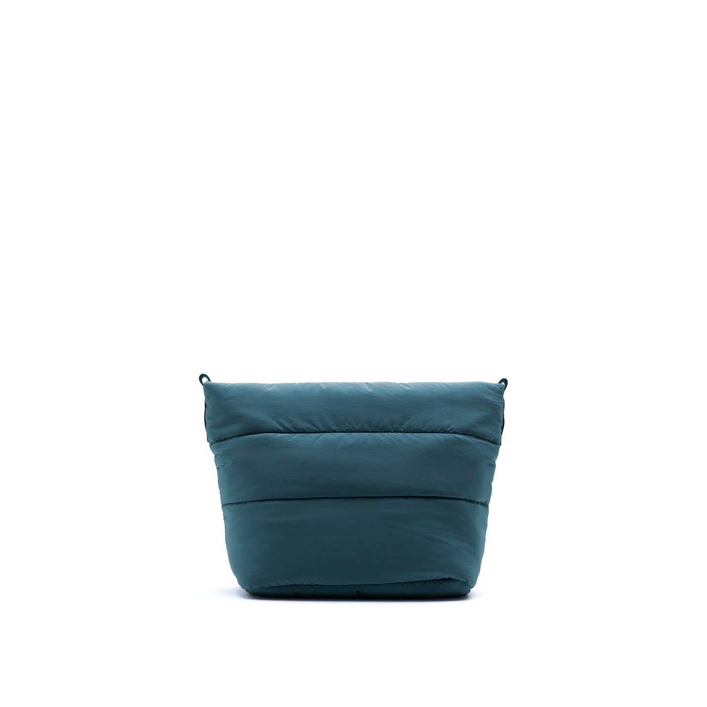 Parte trasera del bolso de la marca Topologie, modelo Besace en color turquesa profundo sin correa sobre fondo blanco. 