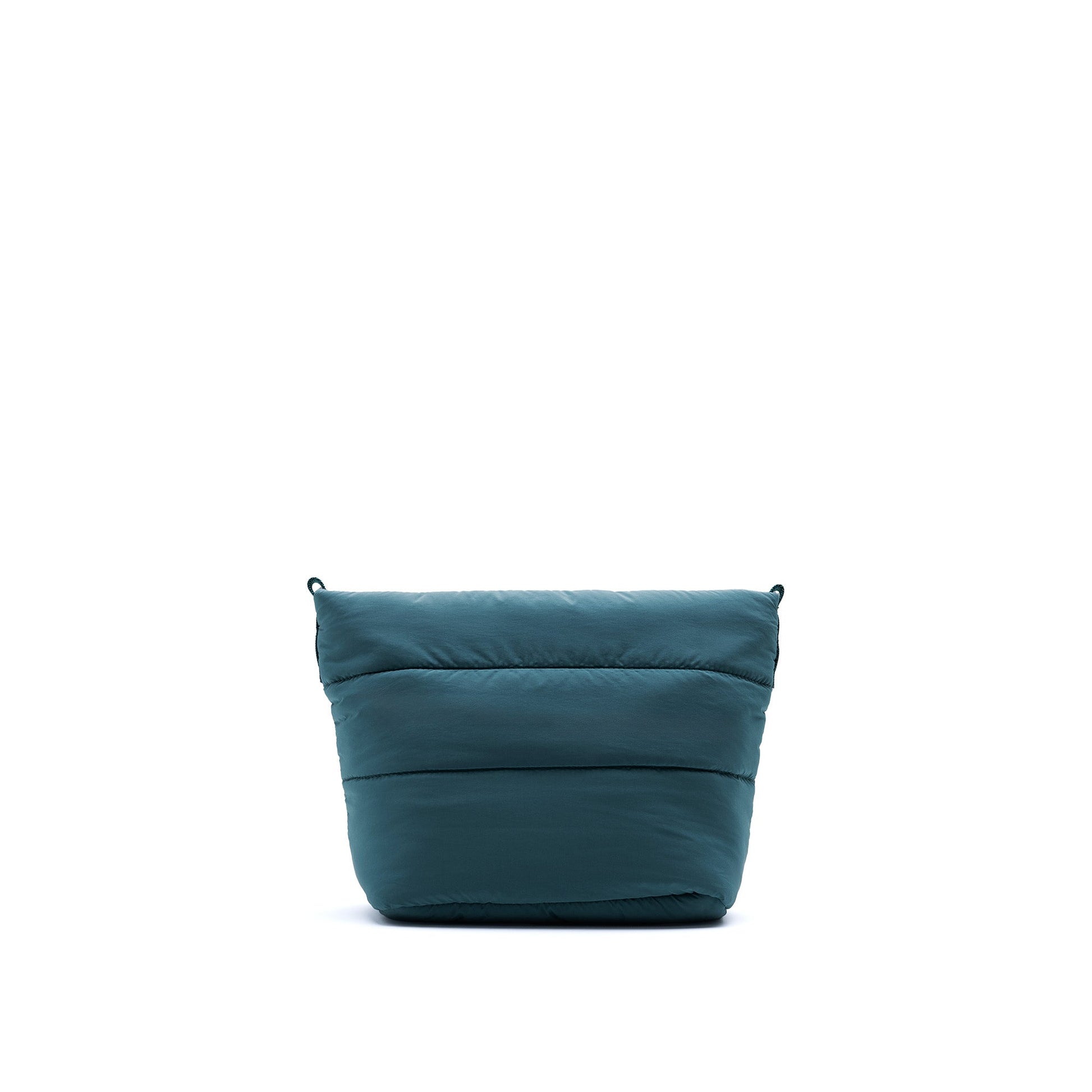 Parte trasera del bolso de la marca Topologie, modelo Besace en color turquesa profundo sin correa sobre fondo blanco. 