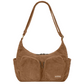 bolso de pana color marrón con dos bolsillos frontales con cremallera y correa ajustable de la marca francesa Hindbag 