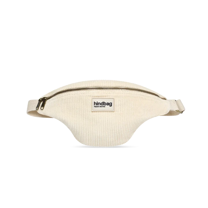 Bolso riñonera con cremallera de la marca francesa Hindbag de pana color beige