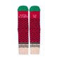 Calcetines rojos, verdes con detalle snegros y blancos de la marca UO con el mensaje: Palestina de la cabeza a los pies.  