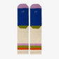Parte de atrás de los calcetines beige con detalle morado en la puntera y el mensaje Profe eres lo más :)