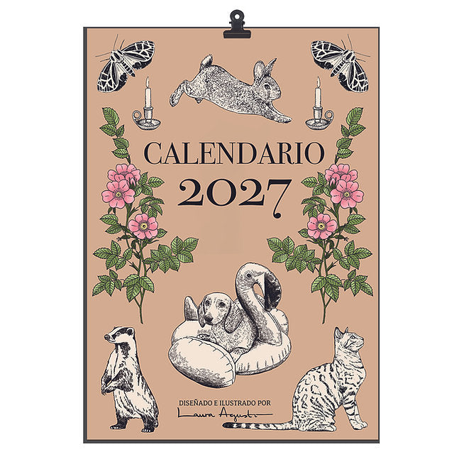 Calendario de pared 2027 ilustrado por Laura Agustí con animales