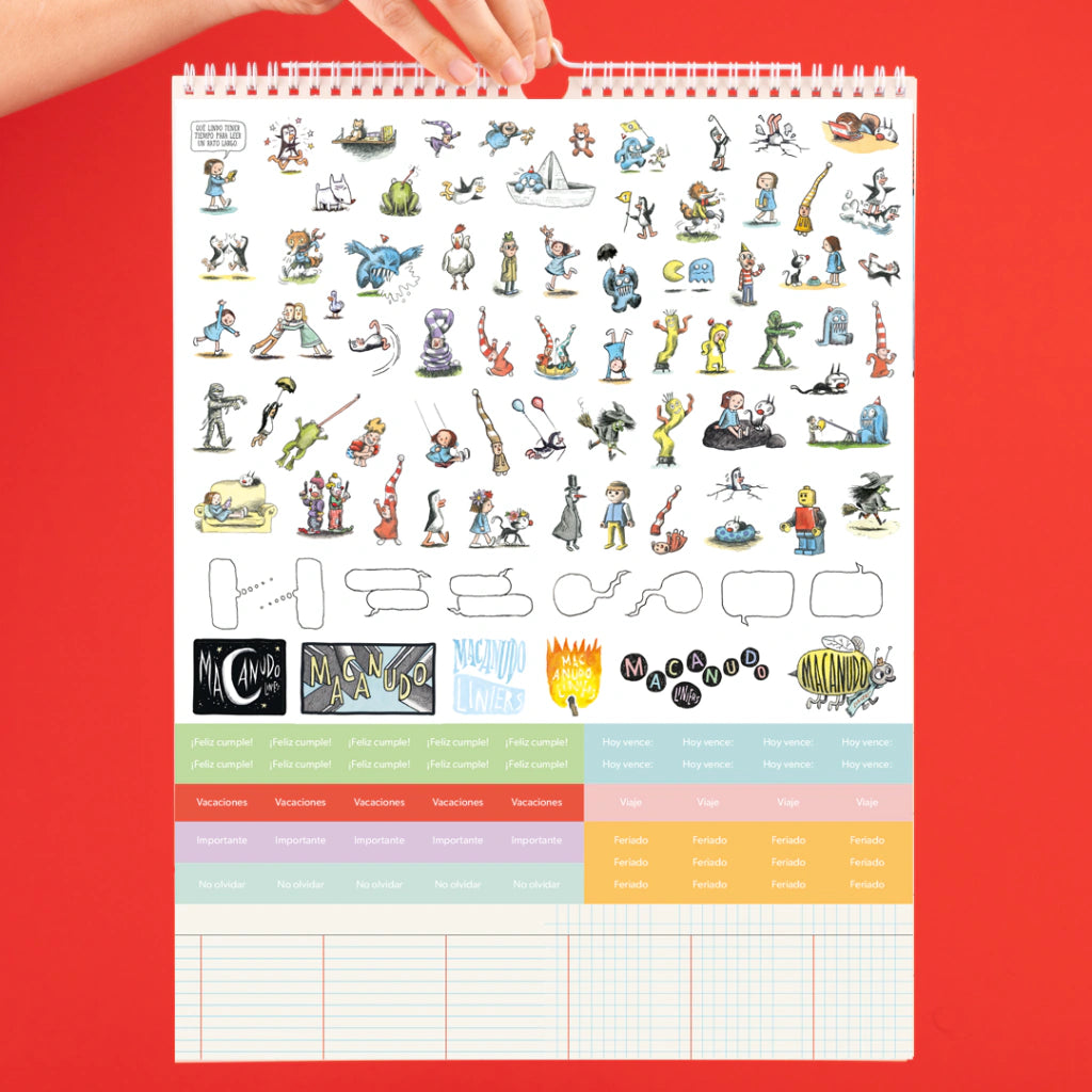 Hoja de pegatinas del Calendario de pared 2027 de Macanudo