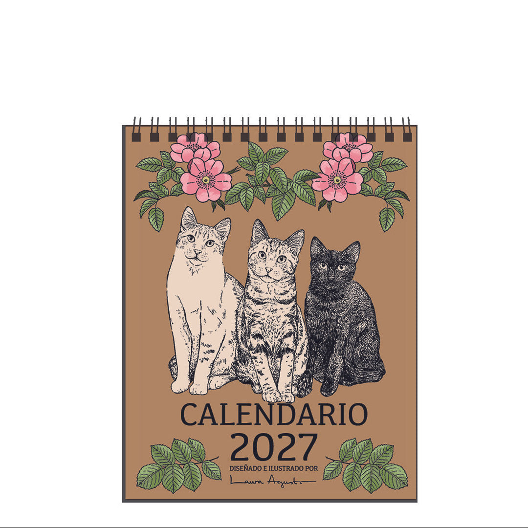 Portada del calendario de escritorio ilustrado con gatos de Laura Agustí para 2027
