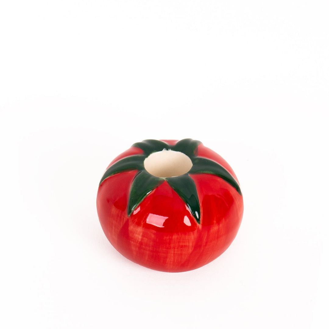 Portavelas de cerámica con forma de tomate 