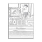 Lámina del libro de colorear de con ilustración de un piano con libros y fotos de Laura Agustí 