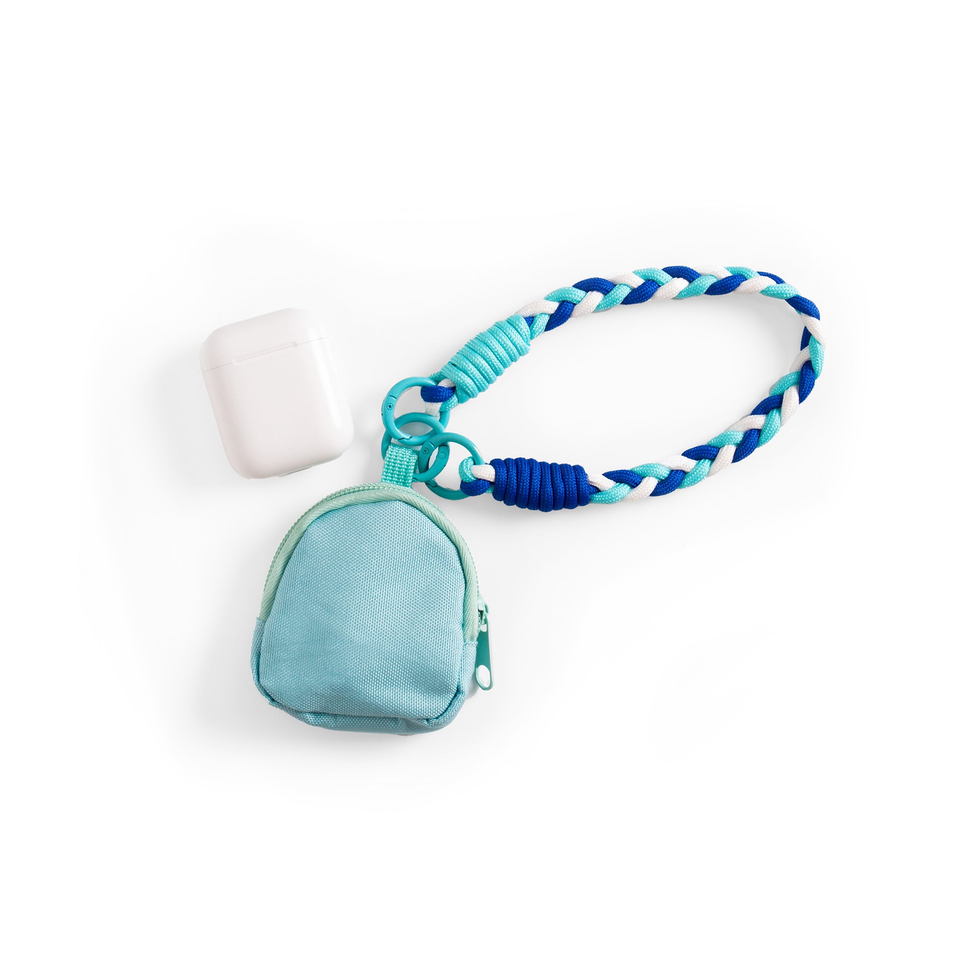 Cuerda para móvil azul con pequeño monedero con cremallera incorporado