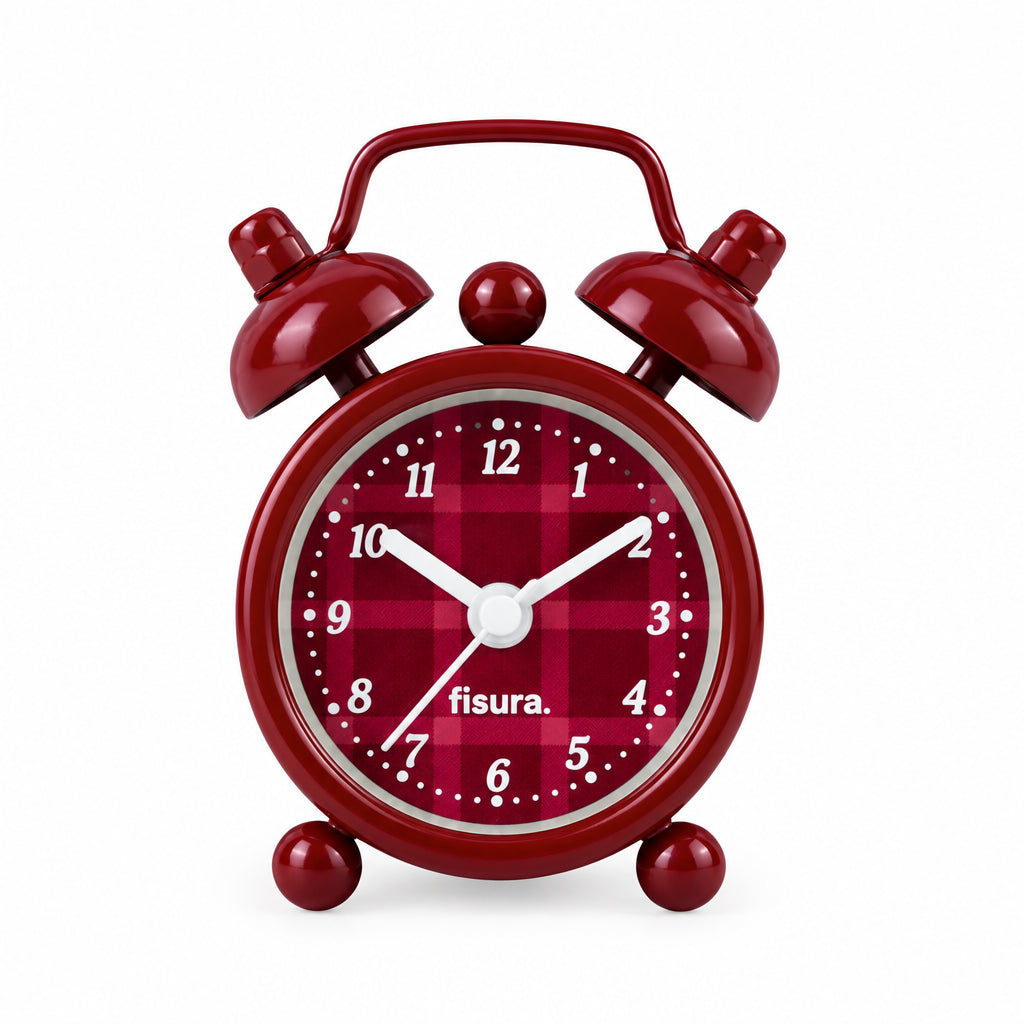 Mini reloj despertador estilo retro en colores granate y rosa de la marca española Fisura