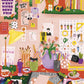 Ilustración del puzzle Du feutre sur les mains: estudio creativo colorido con herramientas de artista, tulipanes, carteles inspiradores y referencias a mujeres artistas, por Jour Férié x Confettis