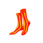 Calcetines a rayas de color naranja, rojo y amarillo de media caña de la marca española Eat My Socks