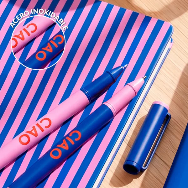 detalle de la punta de los bolis rosa y azul de CIAO
