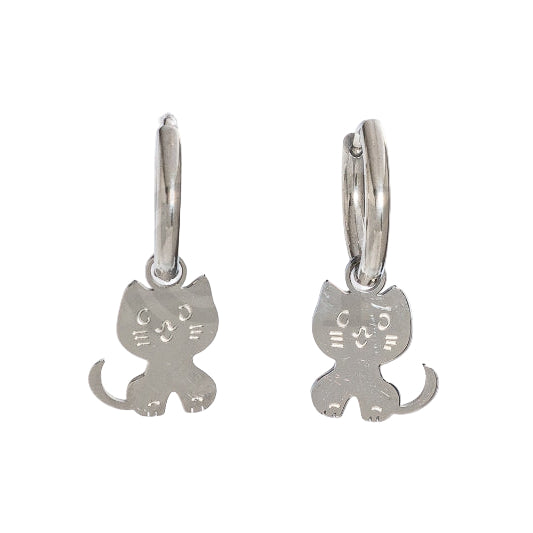 Aretes con pendientes de gatos plateados