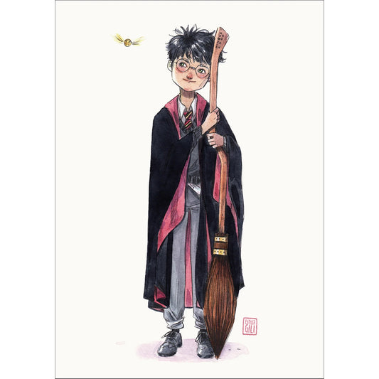 Postal con ilustración de Esther Gili del mago Harry Potter
