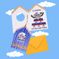 Tarjeta "Happy Holidays and Cheers" de Miss Feathers junto a su sobre a juego
