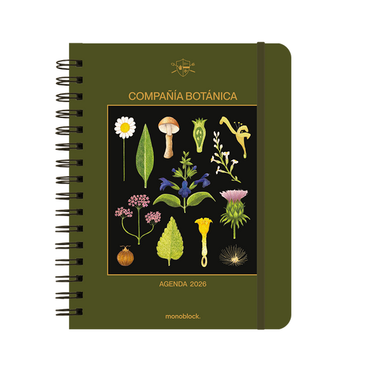 Portada de la agenda 2026 de Compañía Botánica Herbario con anillas y organización a semana vista