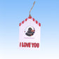 Tarjeta "I love you" de Miss Feathers, vista frontal con su ilustración