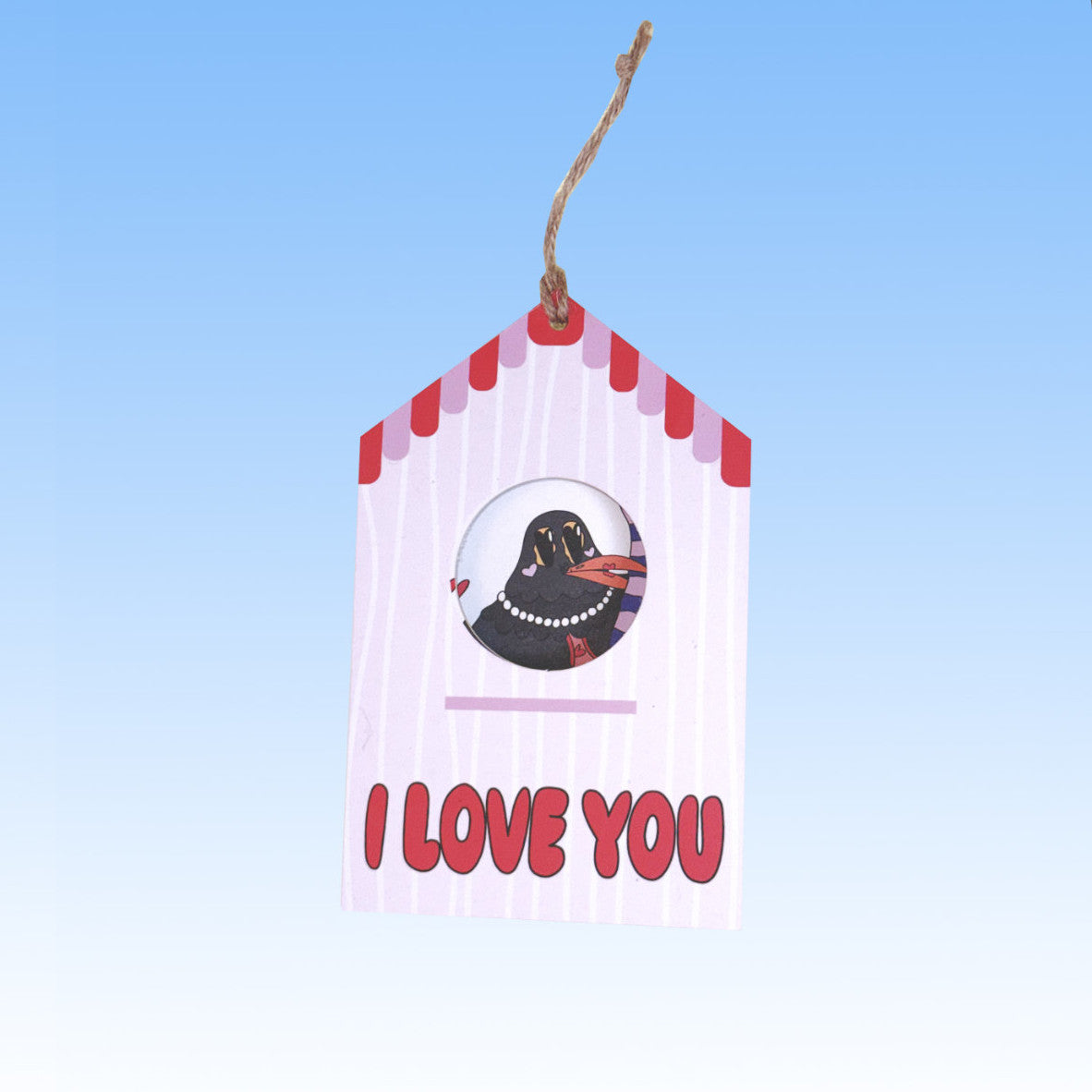 Tarjeta "I love you" de Miss Feathers, vista frontal con su ilustración