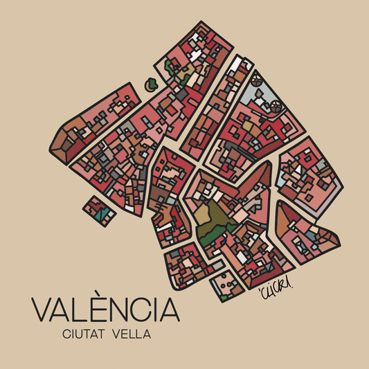 Imán de la ilustración del barrio de ciutat vella del artista click