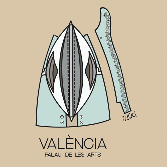 Imán del palau de les arts de valencia desde arriba, ilustrado por click