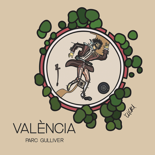 Imán con la ilustración del parc gulliver de valencia del artista click
